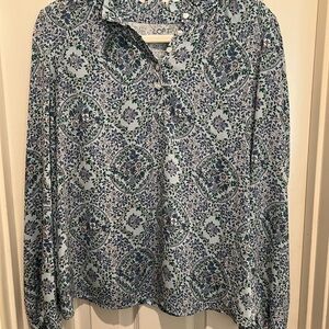 LOFT Blue and White Patterned Blouse